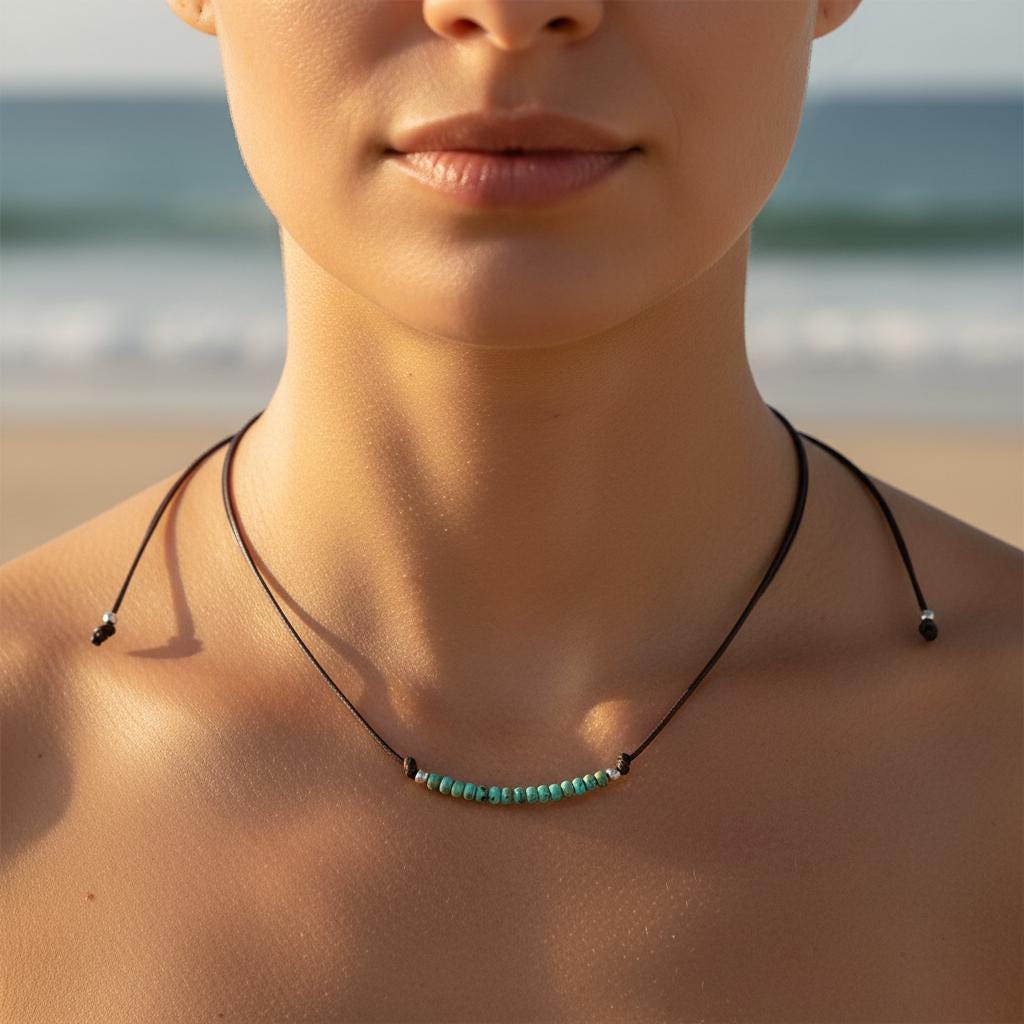 Picasso Beads Turquoise Green Choker Necklace Unisex