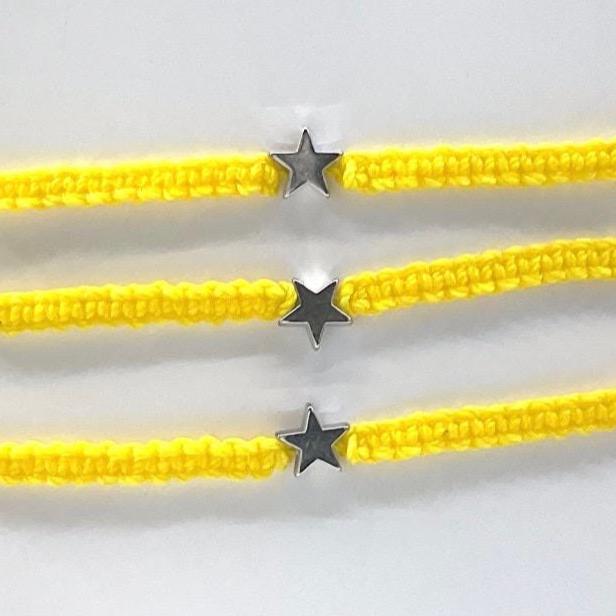 Silver Star Bracelet Yellow Macrame