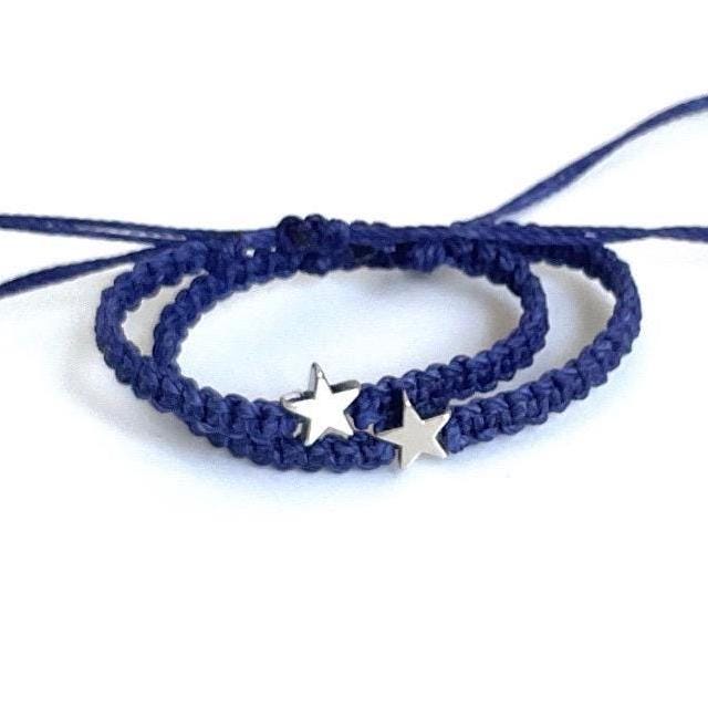 Silver Star Bracelet Navy Blue Macrame