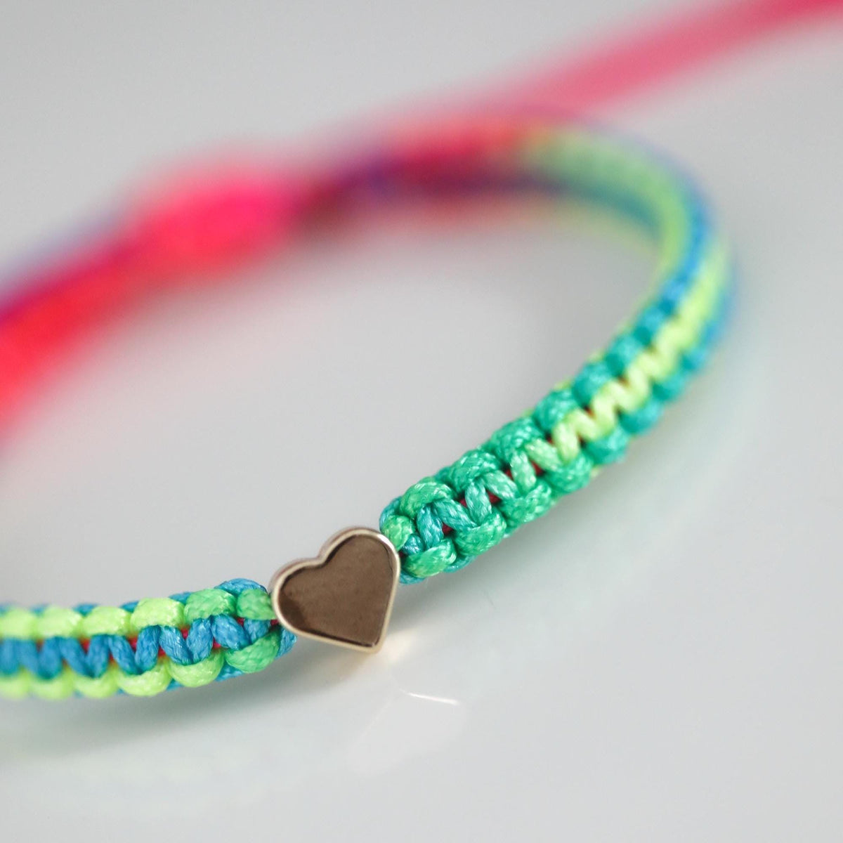 Colorful Rainbow Bracelet, Gold Heart Charm.