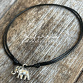 Elephant Anklet, Black Waxed Cord Anklet, Adjustable Anklet