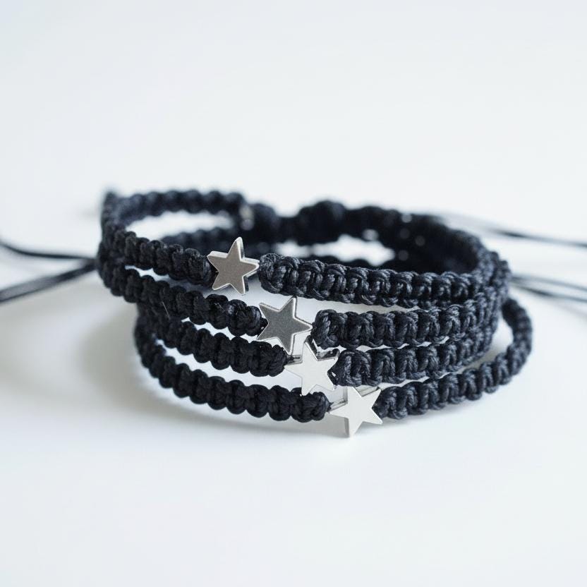 Silver Star Black Bracelets