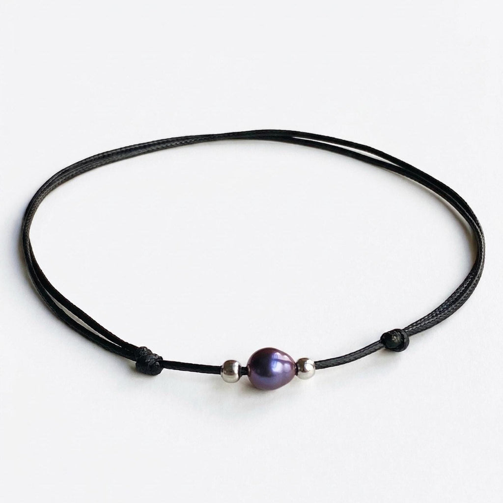 Dark Purple Pearl Silver Beads Choker Necklace