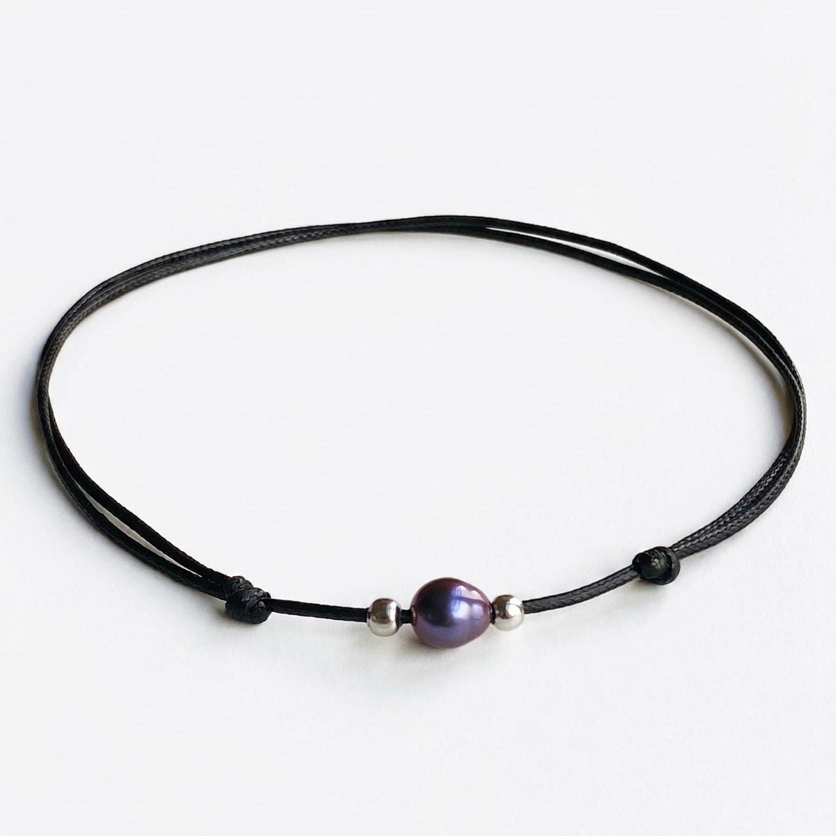 Dark Purple Pearl Silver Beads Choker Necklace