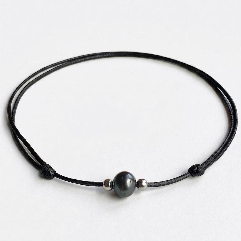 Dark Gray Graphite Pearl Silver Beads Choker Necklace