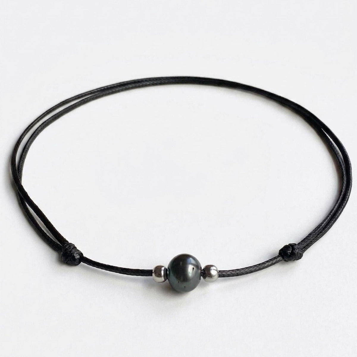Dark Gray Graphite Pearl Silver Beads Choker Necklace