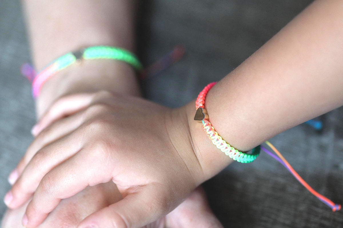 Colorful Rainbow Bracelet, Gold Heart Charm.