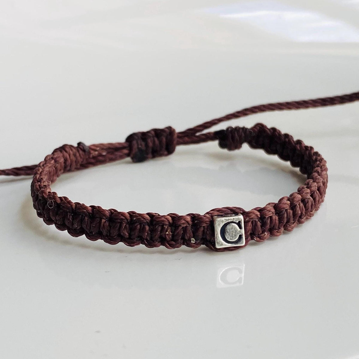 Dark Brown Bracelet, Sterling Silver Letter
