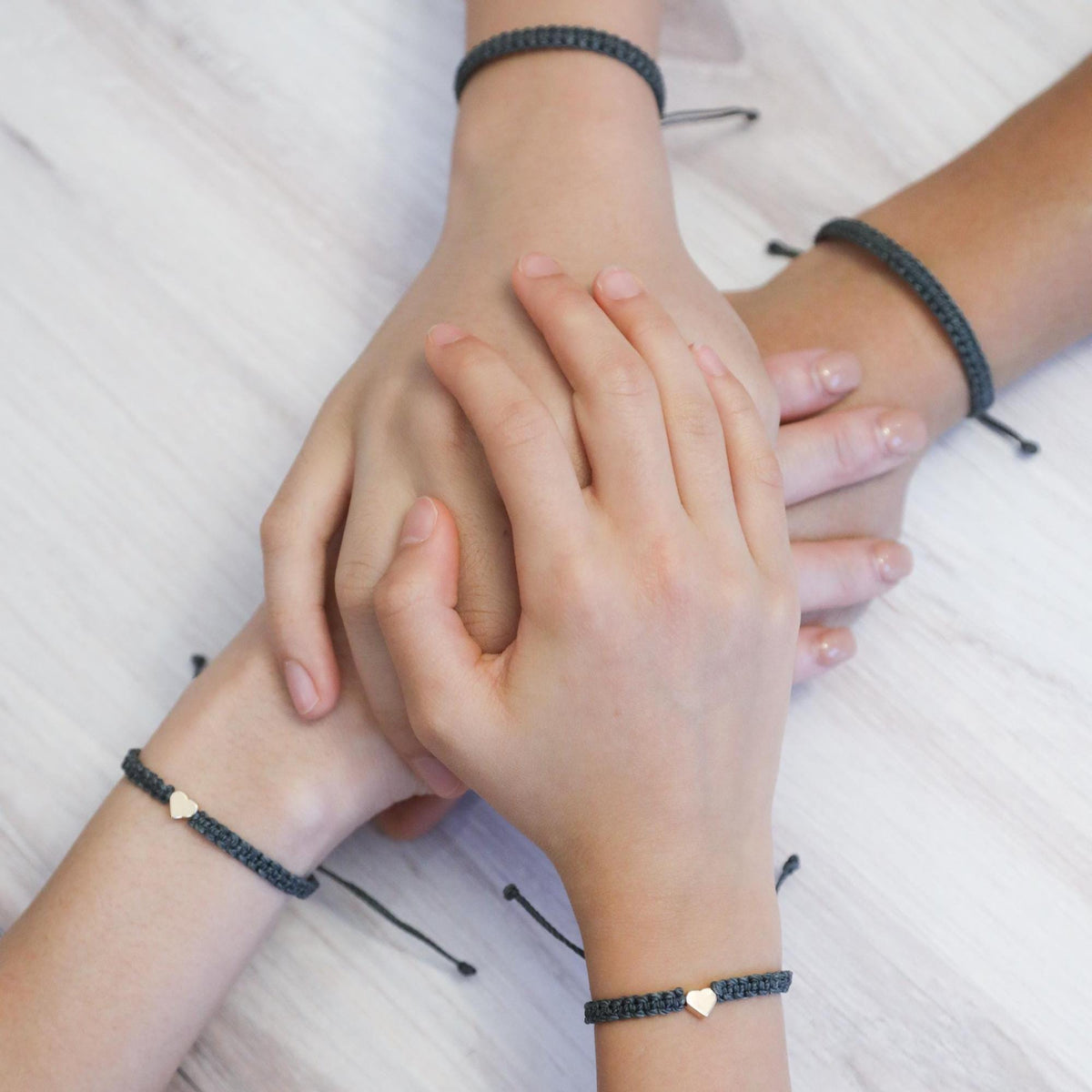Olive Macrame Bracelets, Family Matching, Gold Heart