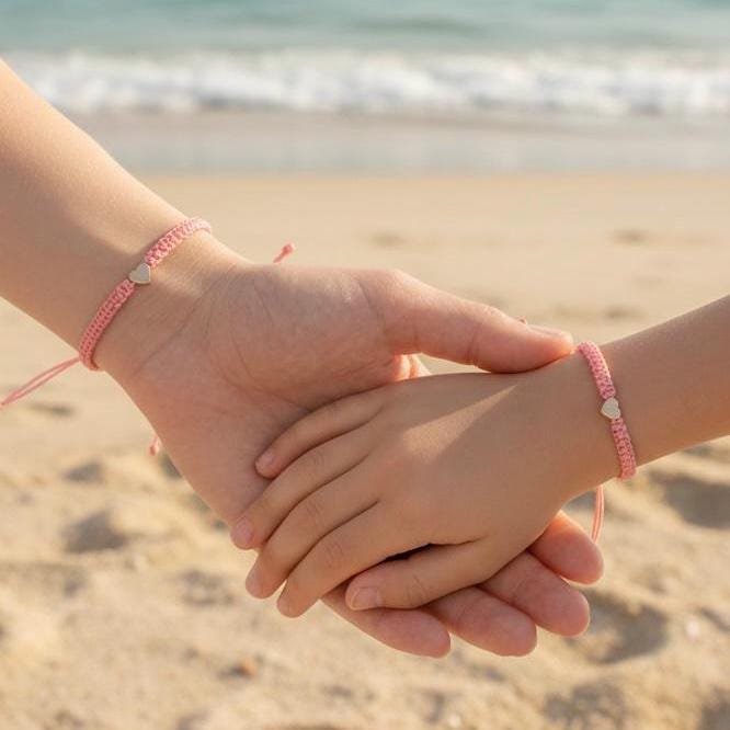 Pink Heart Mommy and Me Bracelets ‚Äì Waterproof Matching Set, Mother Daughter Gift