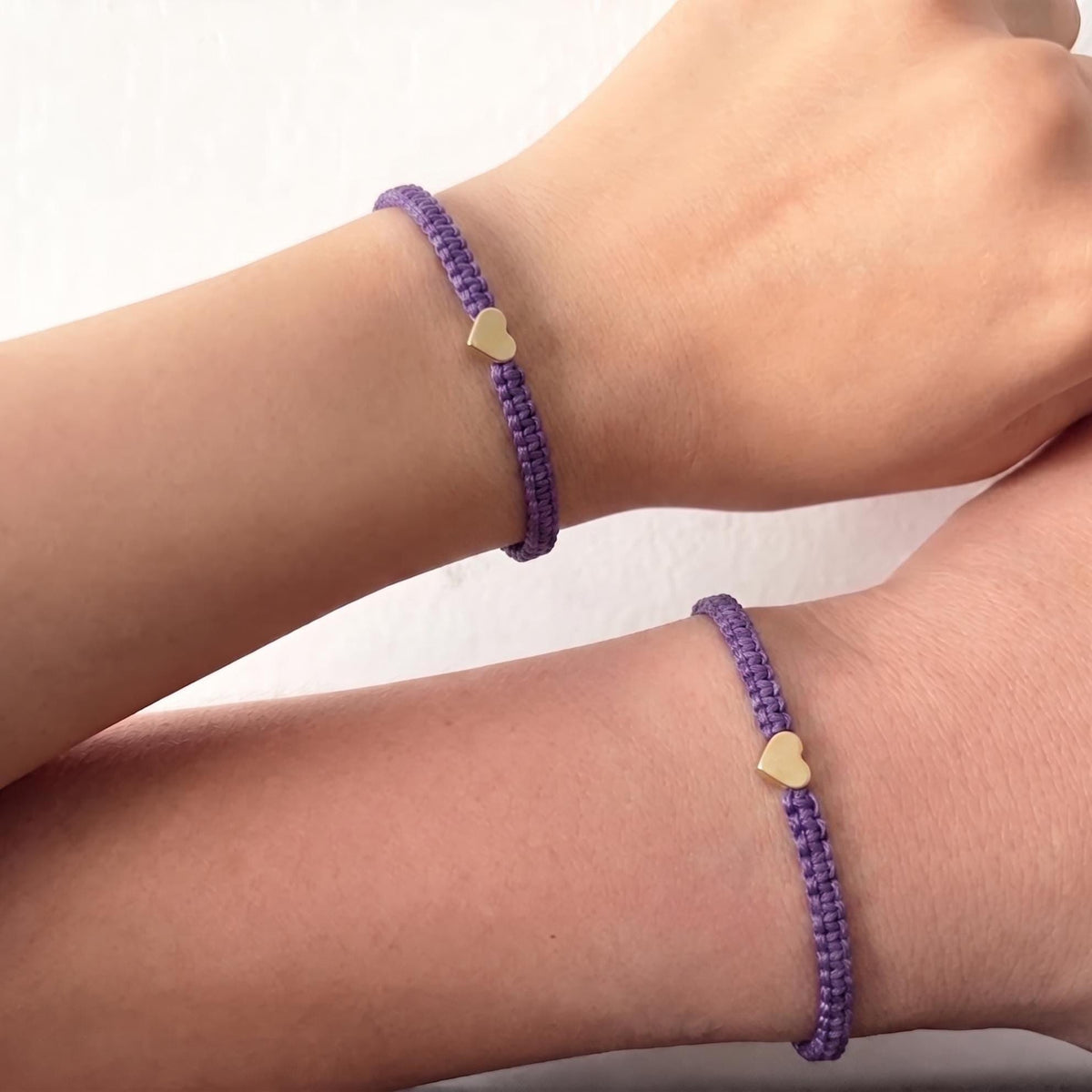Purple Mommy and Me Gold Heart Matching Bracelets