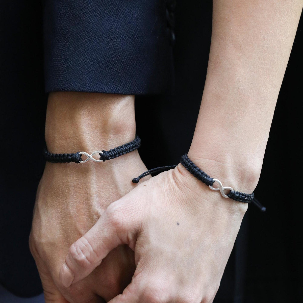 Infinity Family Matching Black Bracelets, 925 Sterling Silver Infinite Charm