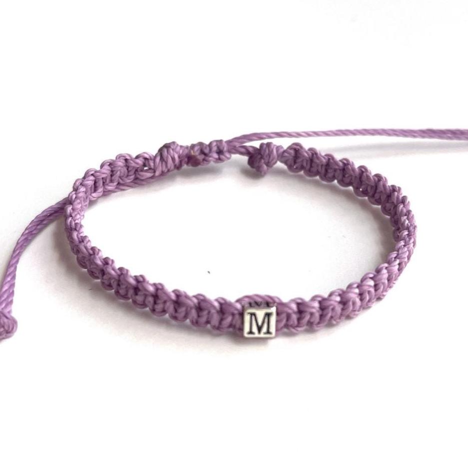 Light Purple Lilac, Personalized Bracelet with Initial Letter Sterling Silver