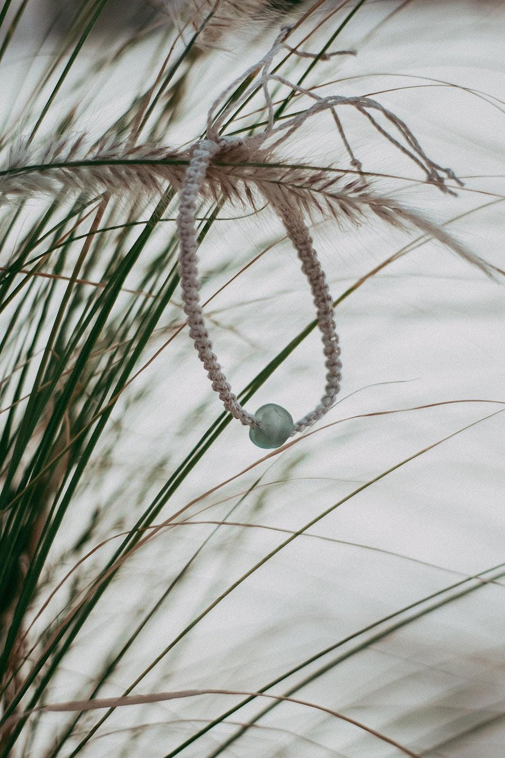 Green Sea Glass Bead Hemp Anklet