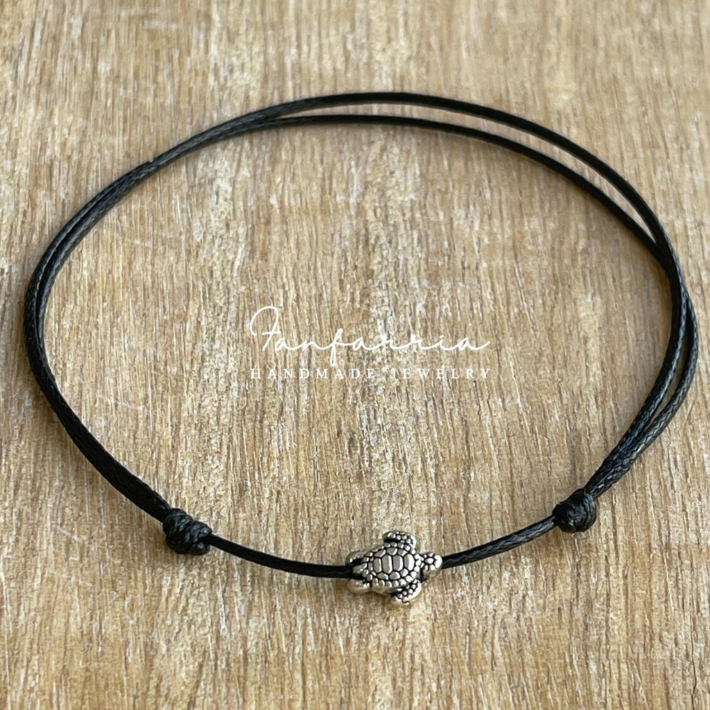 Turtle Charm Black Anklet, Bracelet, Choker.