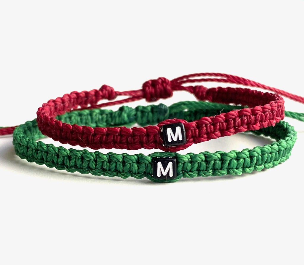 First Day Kindergarten Mommy and Me Matching Bracelets, Initial Letters, Blue Rainbow Card