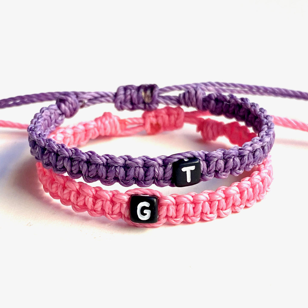First Day Kindergarten Mommy and Me Matching Bracelets, Initial Letters, Blue Rainbow Card