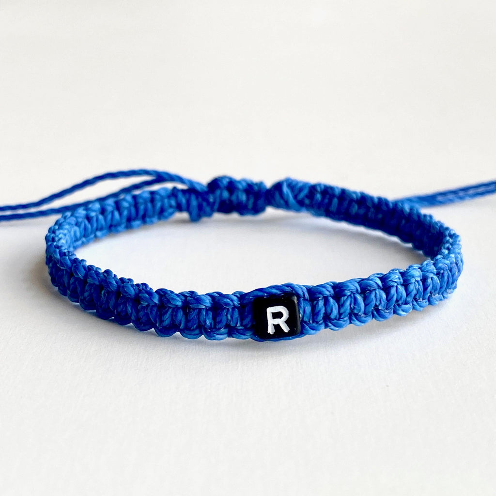 First Day Kindergarten Mommy and Me Matching Bracelets, Initial Letters, Blue Rainbow Card