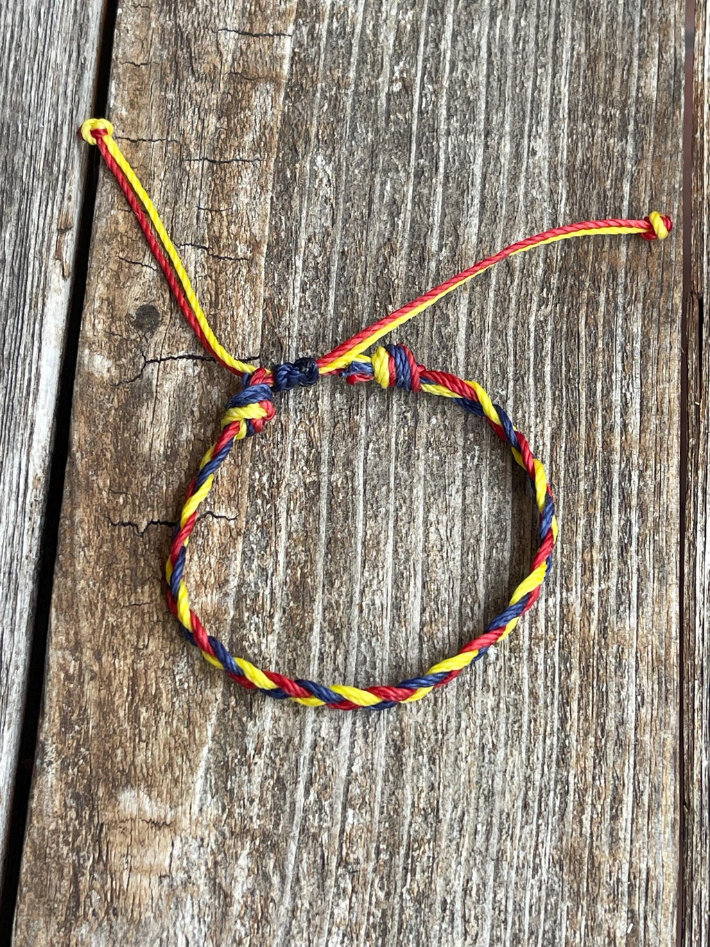 Red Yellow and Blue Braided Anklet Bracelet Waterproof Team Spirit
