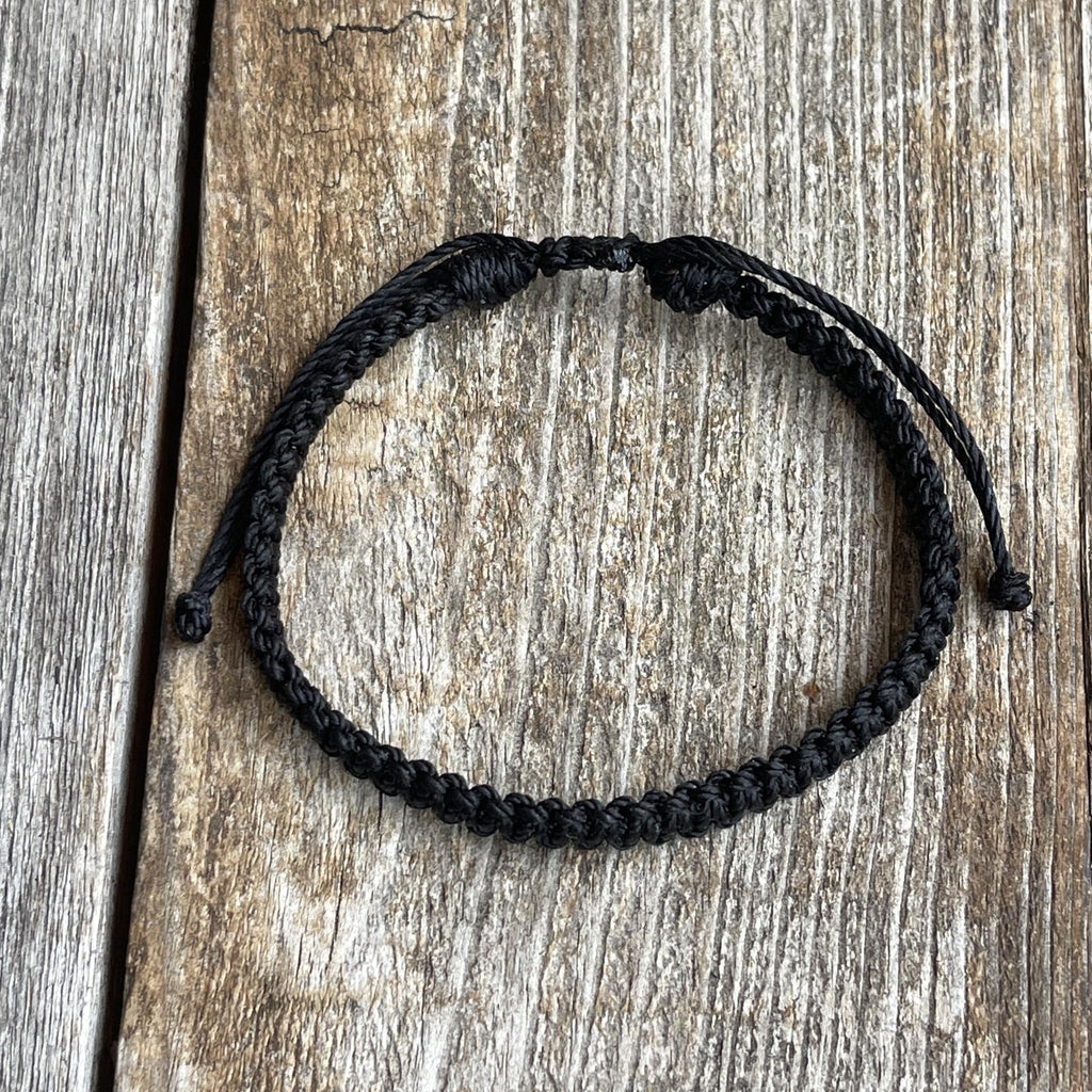 Black Braided Solid Bracelet, Waterproof, Adjustable, Macrame Style