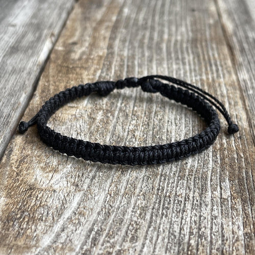 Black Braided Solid Bracelet, Waterproof, Adjustable, Macrame Style