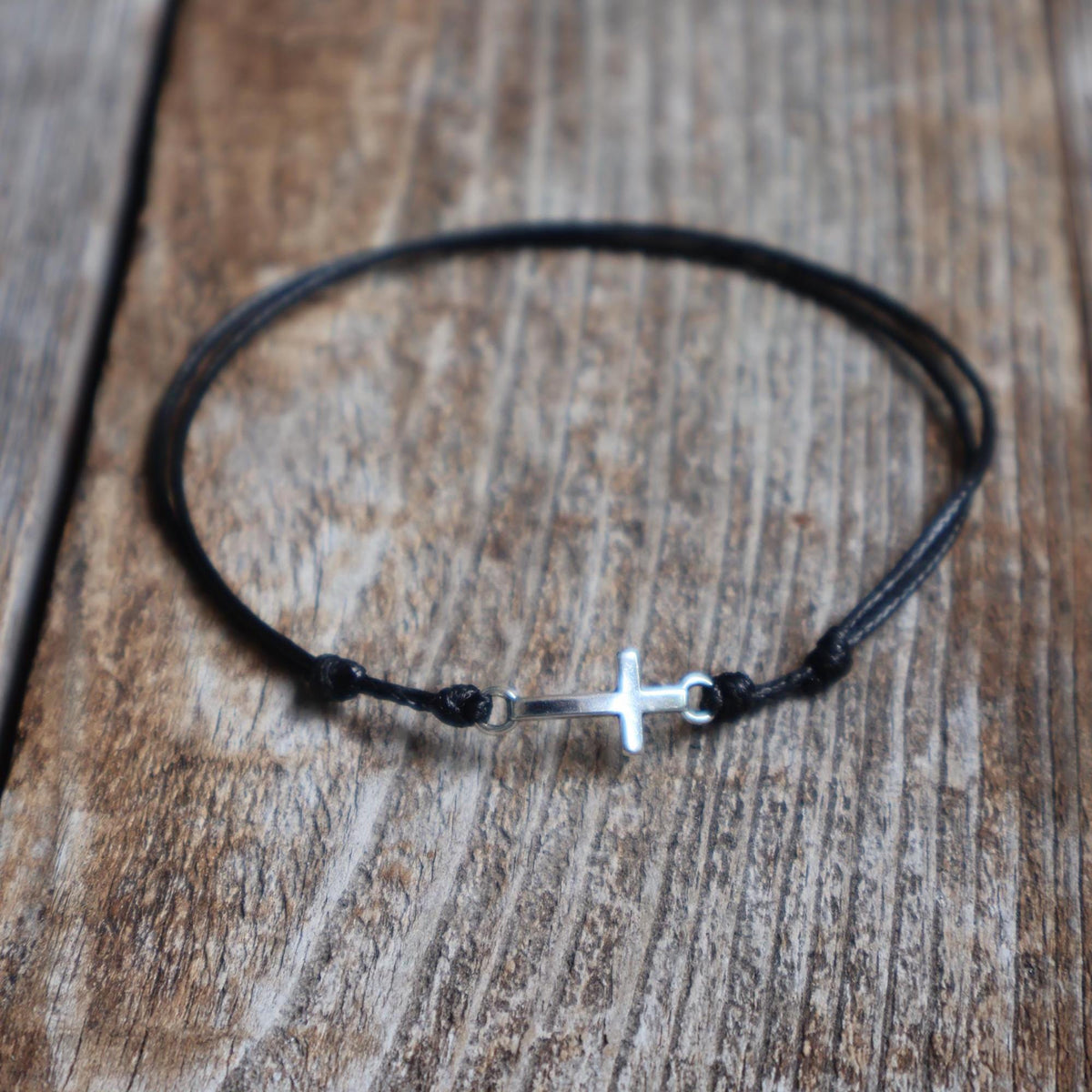 Mommy and me Silver Cross Black Macrame bracelets