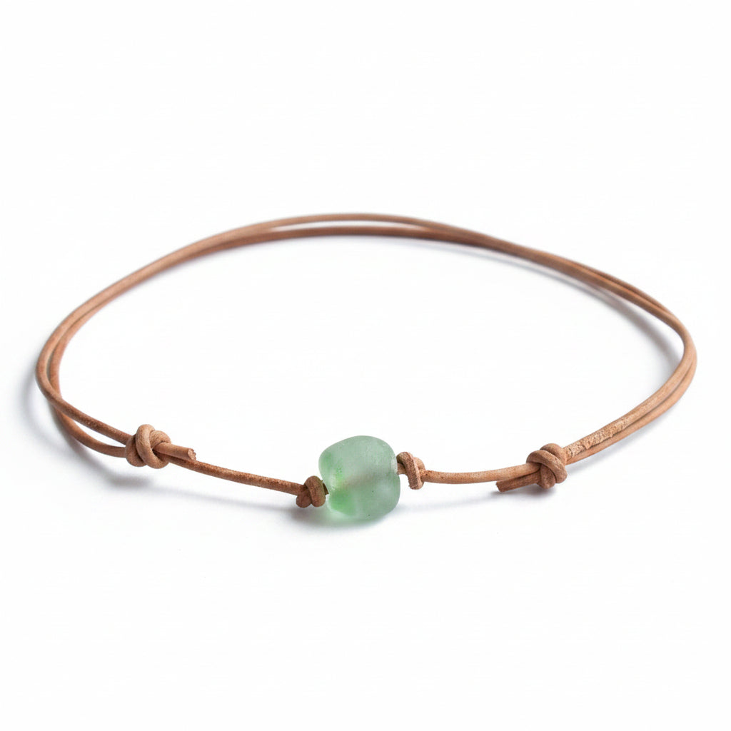 Sea Glass Leather Necklace Beach Choker Adjustable Women Men