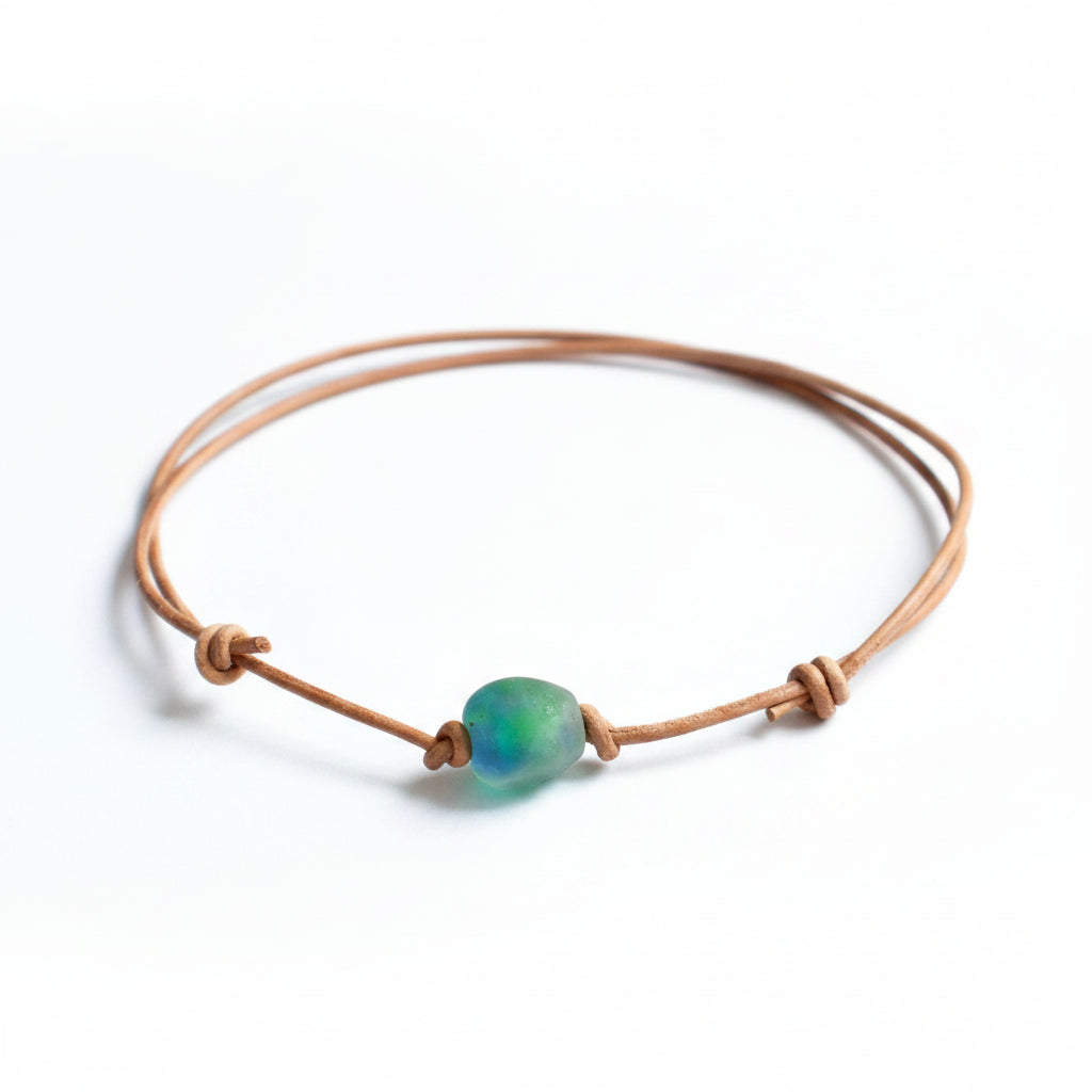 Sea Glass Leather Necklace Beach Choker Adjustable Women Men