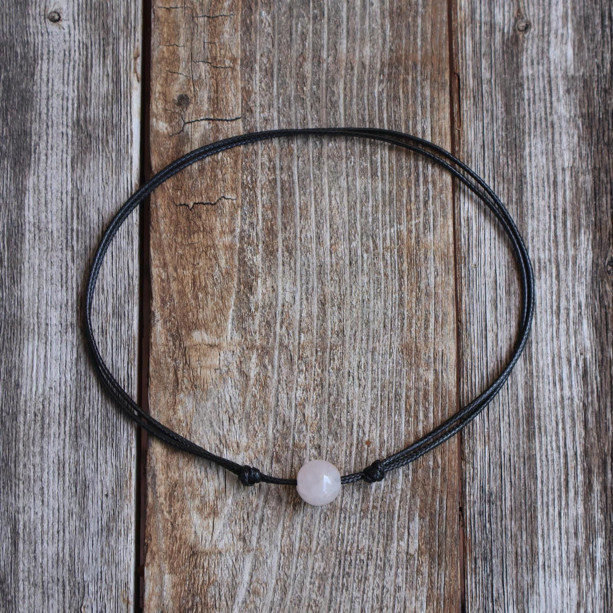 Rose Quartz Choker, Minimalist Black Cord Necklace with Gemstone Bead, Handmade Boho Jewelry, Dainty Everyday Layering Choker