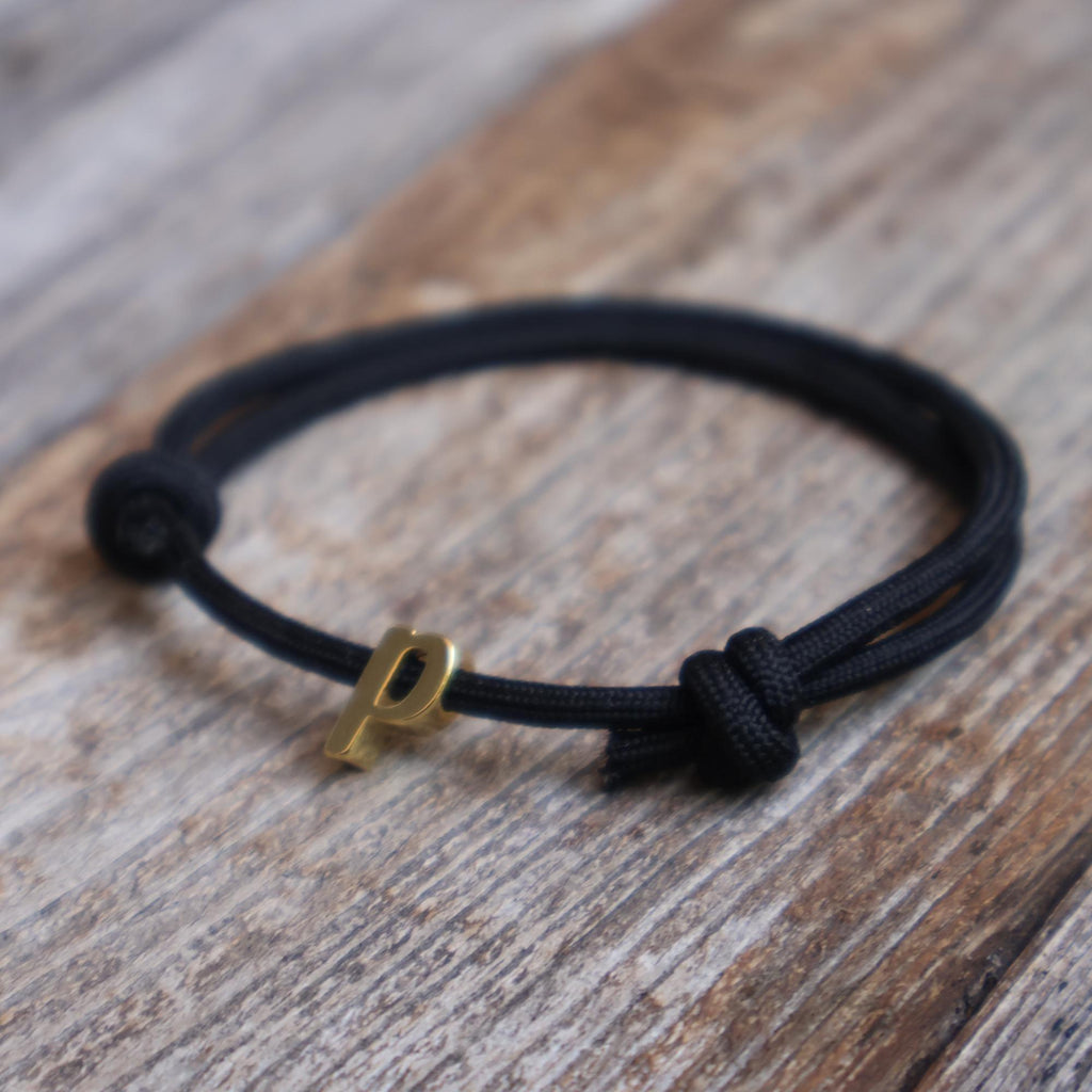 Gold Initial Letter Black Bracelet Custom Name Personalized