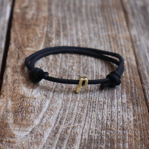 Gold Initial Letter Black Bracelet Custom Name Personalized