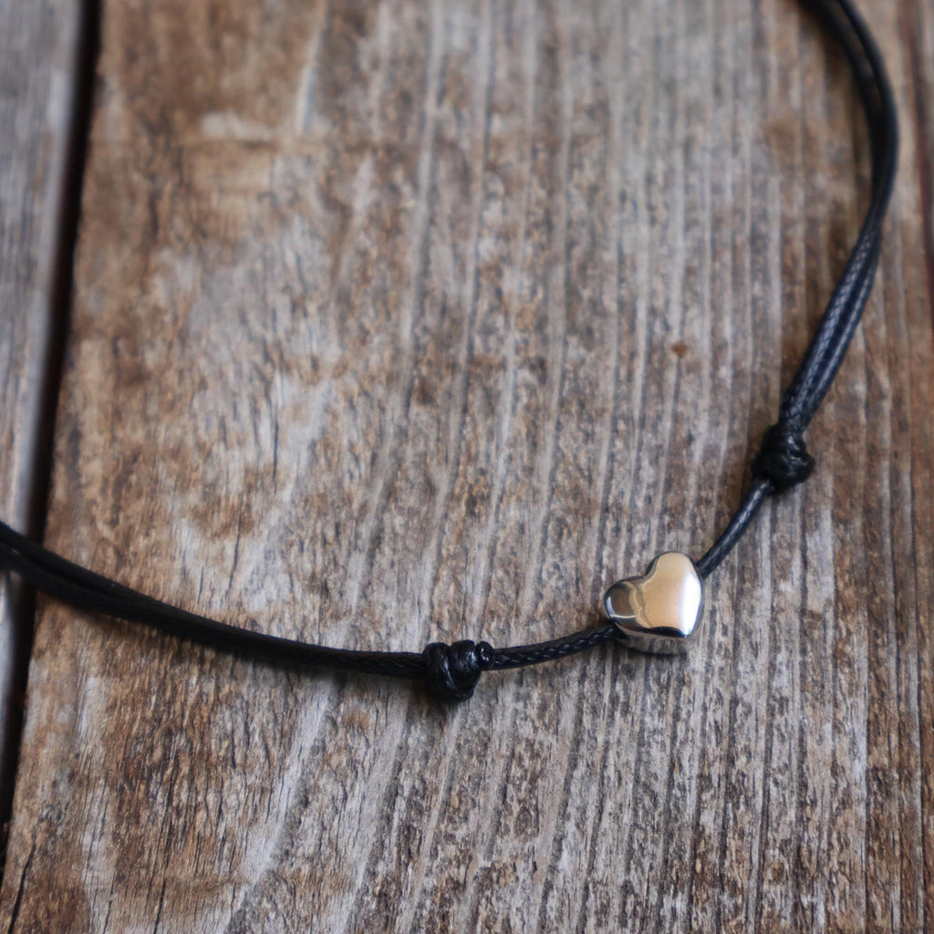 Sterling Silver Heart Choker, Minimalist Pendant, Adjustable Cord Necklace