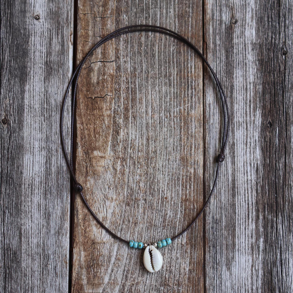 Cowrie Shell Turquoise Bead Choker Necklace