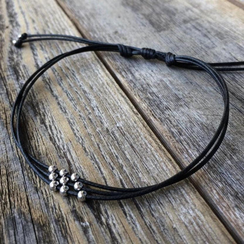 Black Beaded Anklet, Adjustable Anklet, Waterproof Bracelet