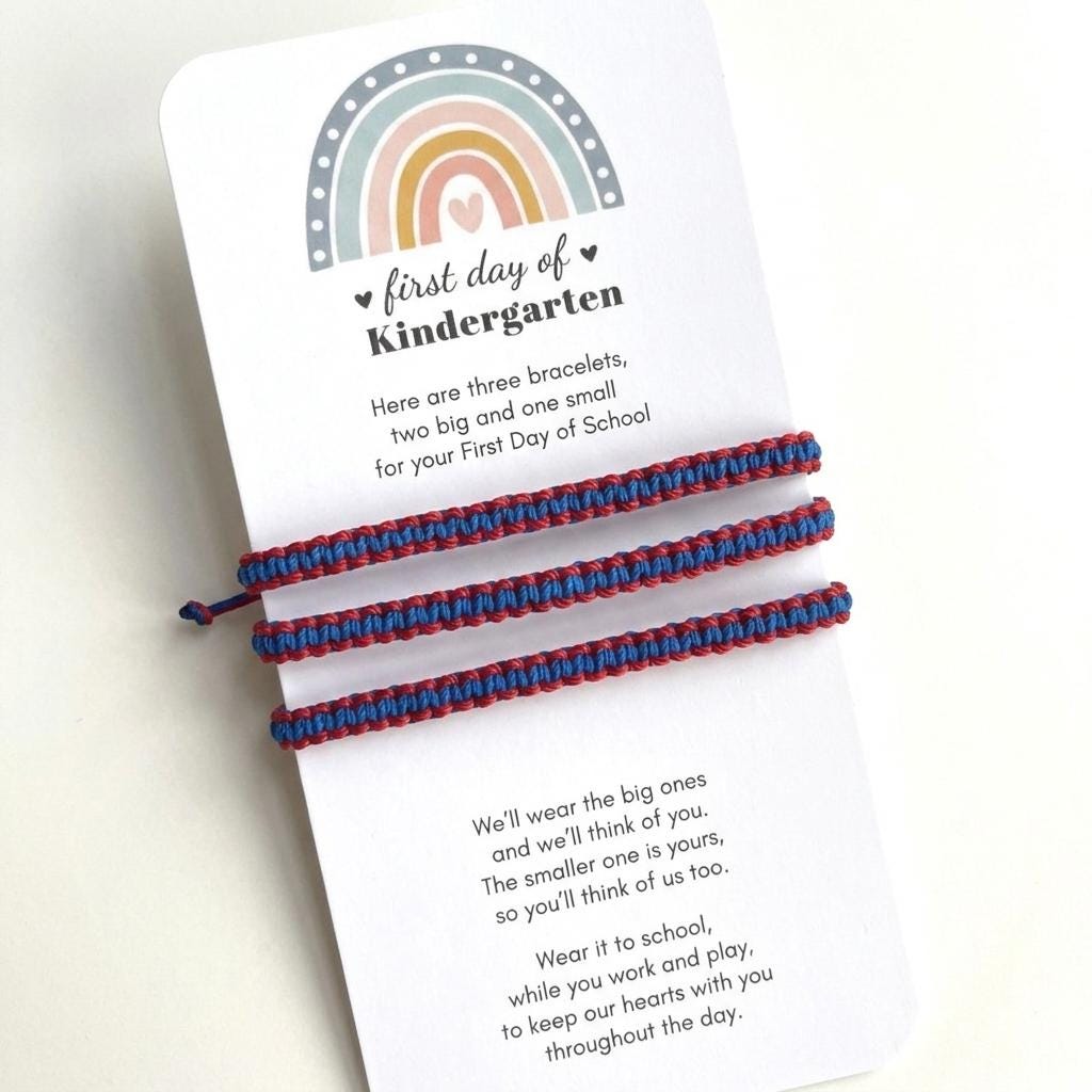 First Day of Kindergarten Family Set Bracelets 2 Adults 1 Kid, Red and Blue