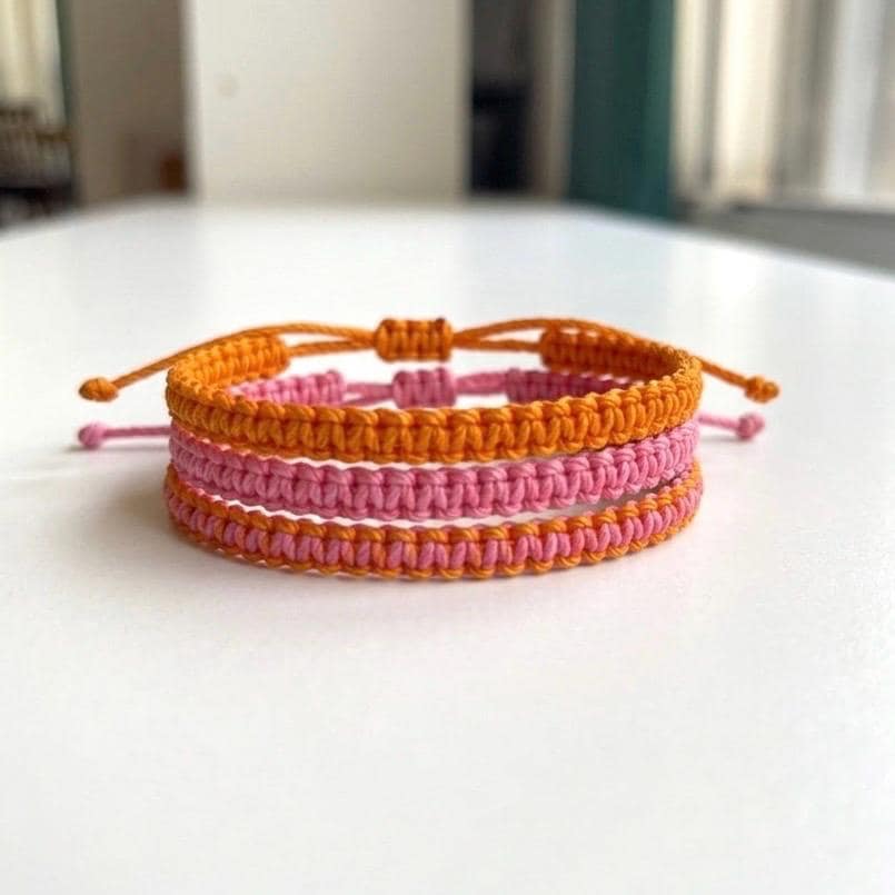 First Day of Kindergarten Family Set Bracelets 2 Adults 1 Kid, Pink Orange