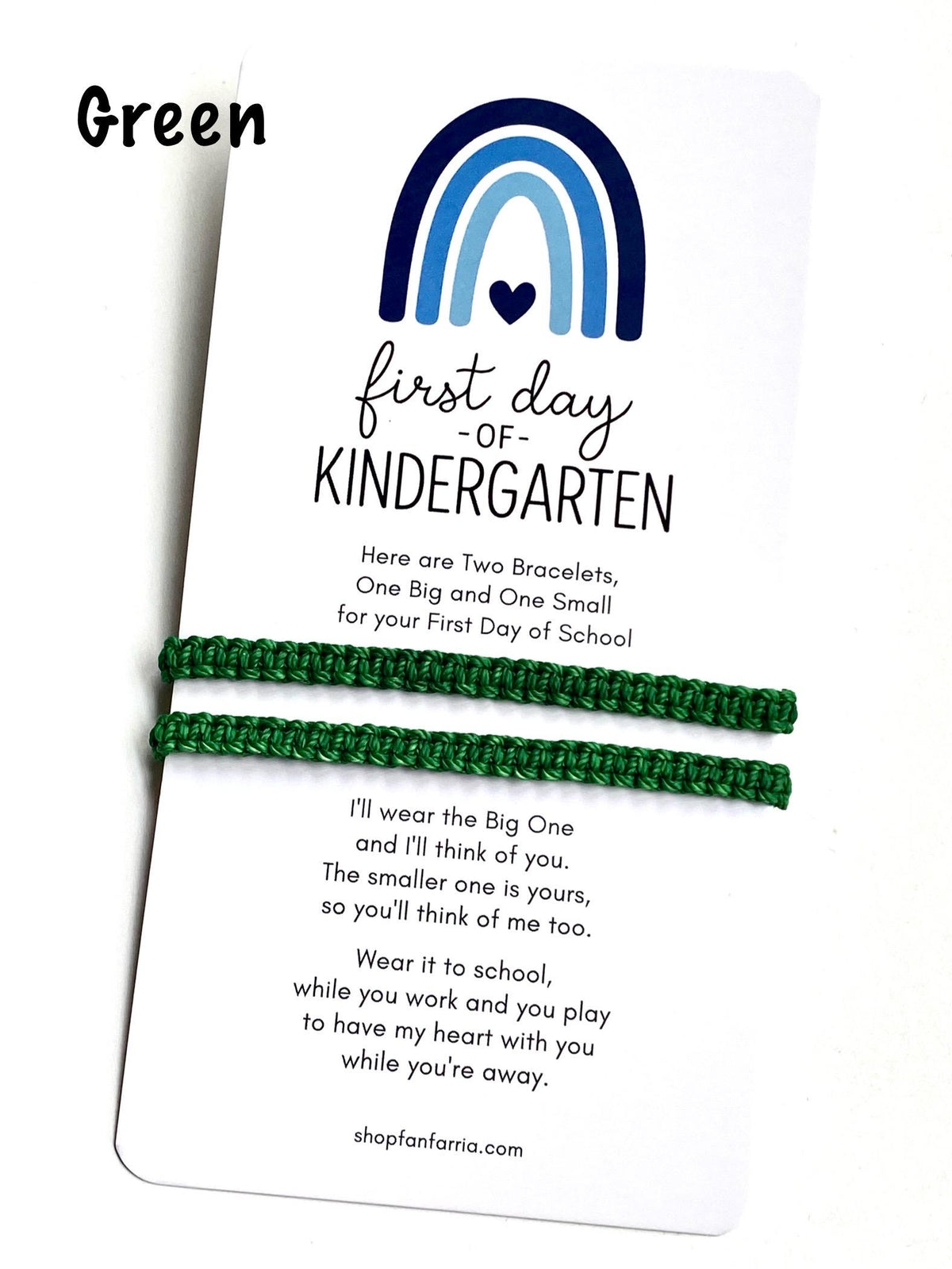 Green Matching Bracelets, First Day of Kindergarten Blue Rainbow Card, Father and Son, Mommy and Me, Macrame Bracelet, Adjustable, Waterproof