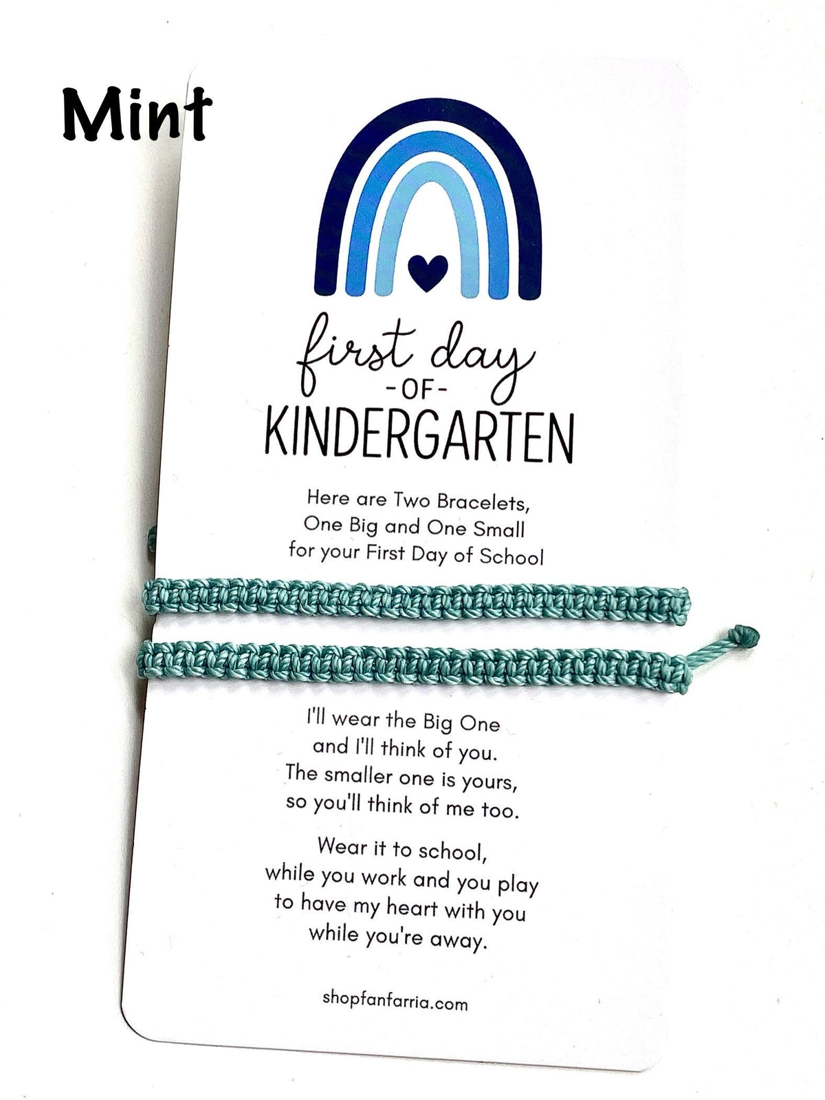 Mint Matching Bracelets, First Day of Kindergarten Blue Rainbow Card, Father and Son, Mommy and Me, Macrame Bracelet, Adjustable, Waterproof