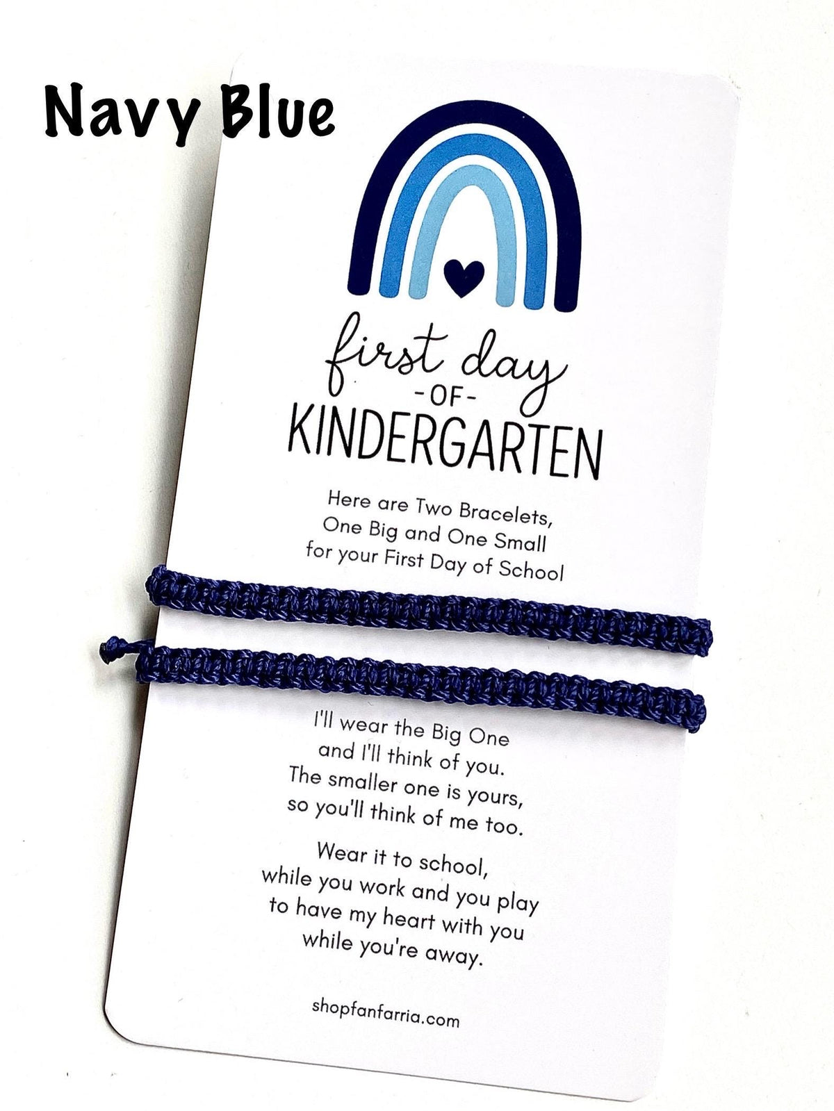 Navy Blue Matching Bracelets, First Day of Kindergarten Blue Rainbow Card, Father and Son, Mommy and Me, Macrame Bracelet, Adjustable, Waterproof