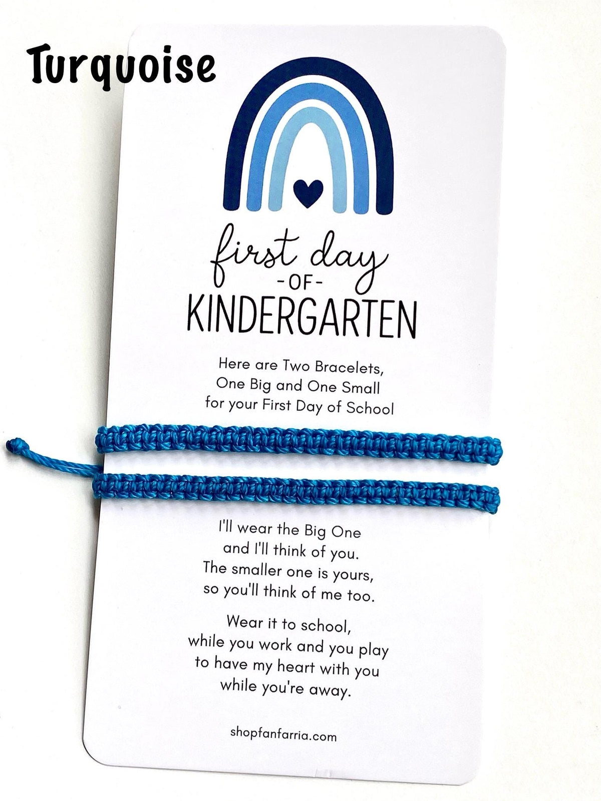 Turquoise Matching Bracelets, First Day of Kindergarten Blue Rainbow Card, Father and Son, Mommy and Me, Macrame Bracelet, Adjustable, Waterproof