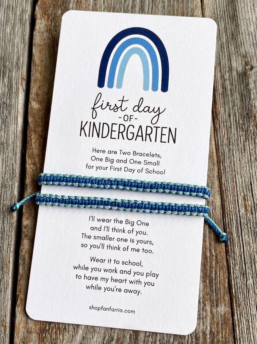 First Day of School Bracelets, Mommy and Me, Father Son, Blue Rainbow Card