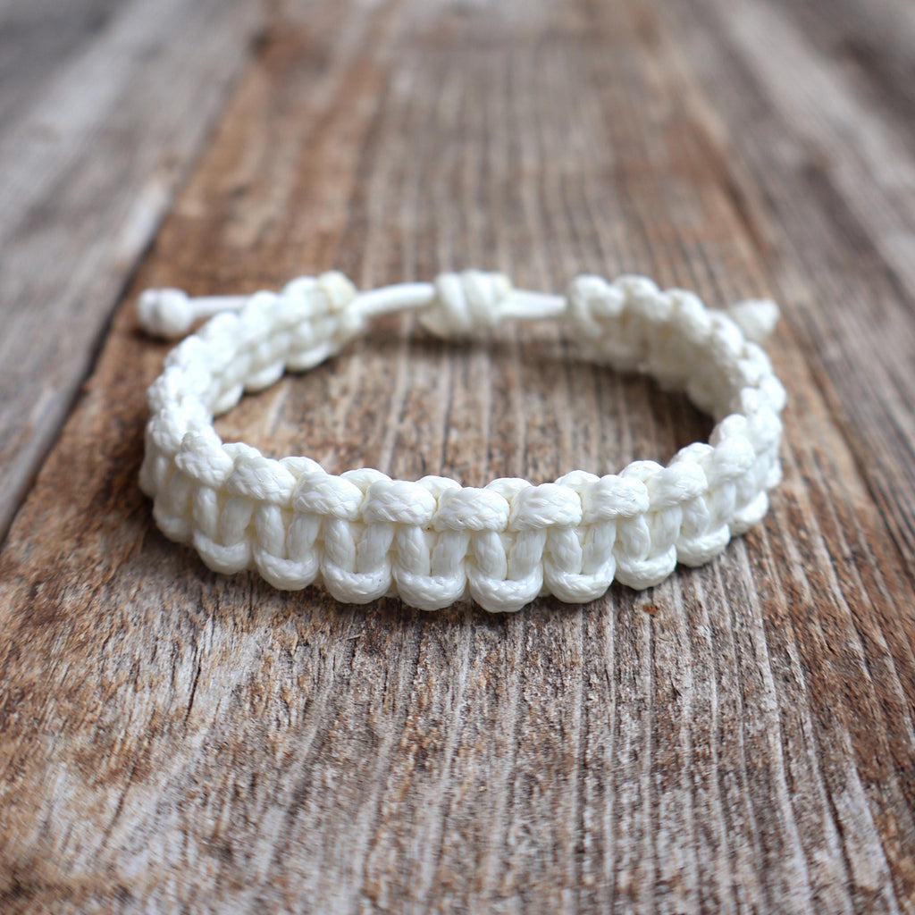 Macrame Bracelet White, Adjustable Cord Bracelet, Waterproof Surfer Bracelet Men Women, Minimalist Braided Rope Bracelet, Boho Gift