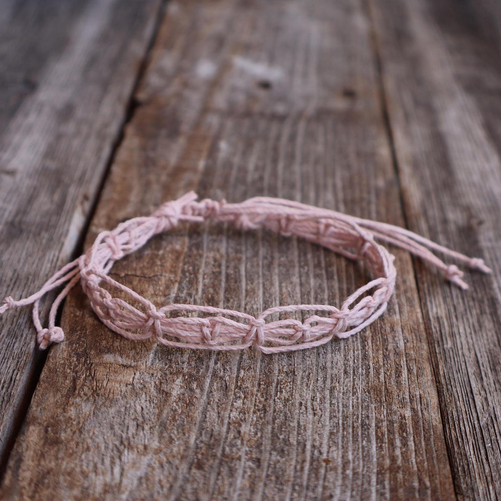 Hemp Anklet or Bracelet, Macrame Woven Jewelry, Boho Braided Bracelet, Adjustable Hemp Anklet, Blush Pink and Multiple Colors