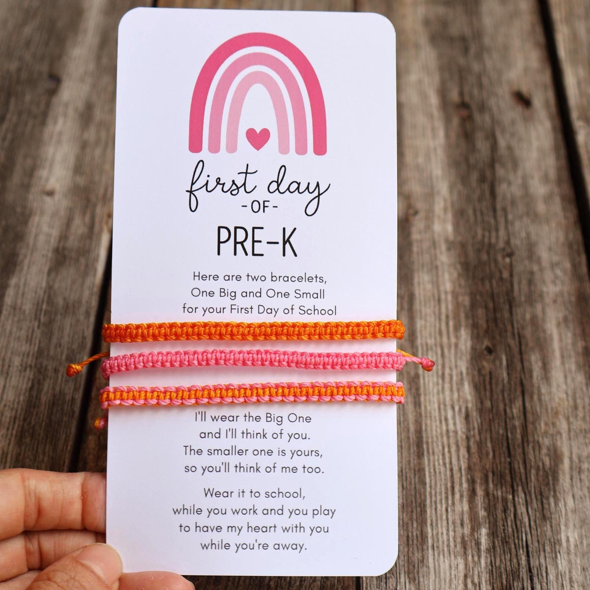 First Day of PreK Family Set Bracelets 2 Adults 1 Kid, Pink Orange
