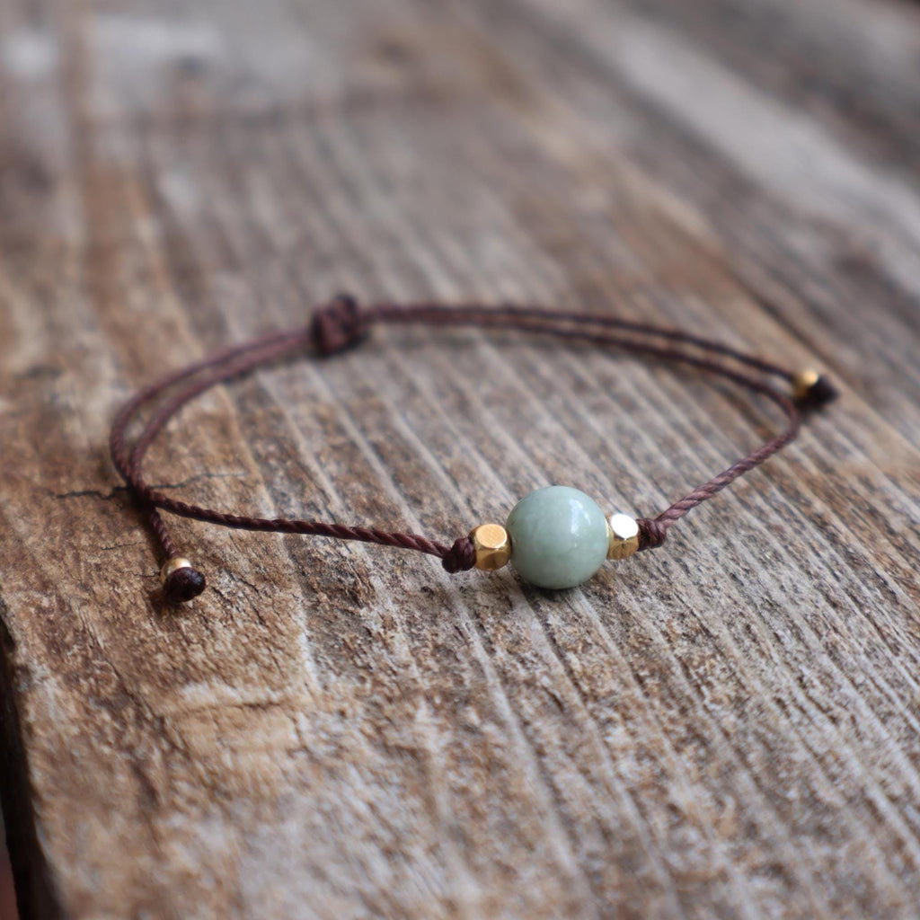 Green Jade Bead Anklet Bracelet, Gold Accents, Adjustable , Everyday Wear