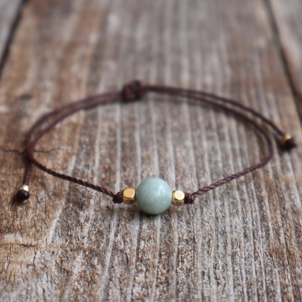 8mm Jade Bead Anklet Bracelet With Gold Accents