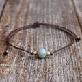 8mm Jade Bead Anklet Bracelet With Gold Accents