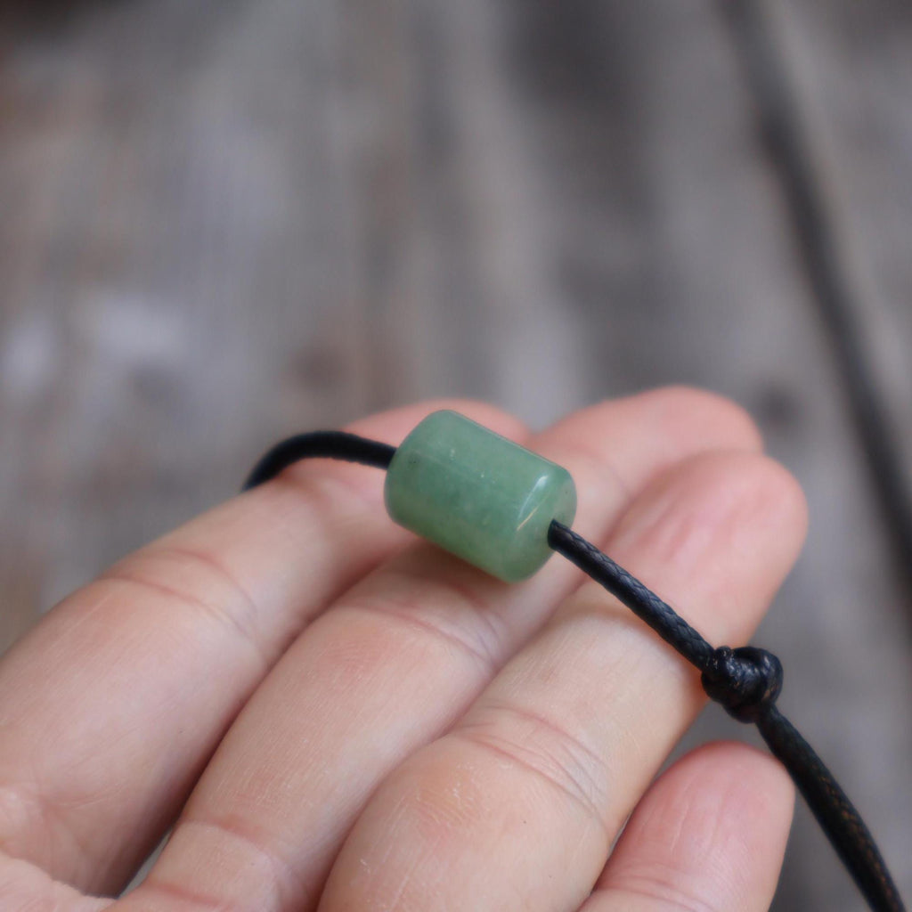 Green Aventurine Choker, Black Waxed Cord Necklace, Natural Stone Bead Choker, Minimalist Men's Choker, Waterproof Cord Necklace
