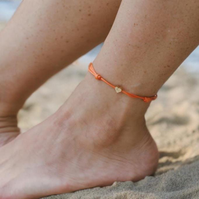 Gold Heart String Bracelet Anklet, Personalized colors, Waterproof, Pinellas