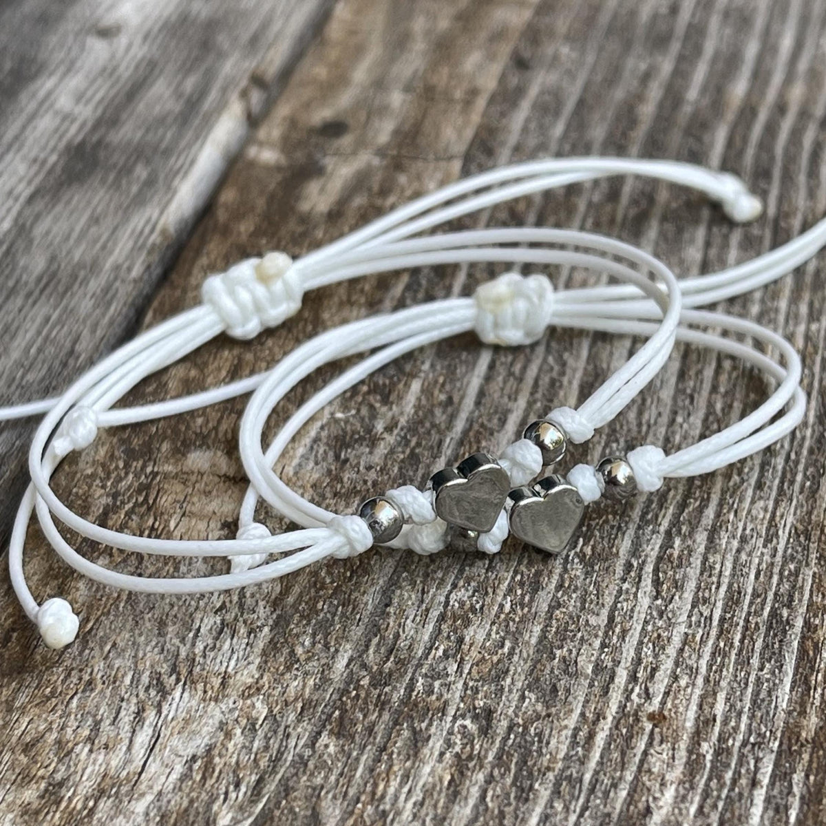 Mommy and Me White Bracelets, Mom and Daughter Heart Matching Set